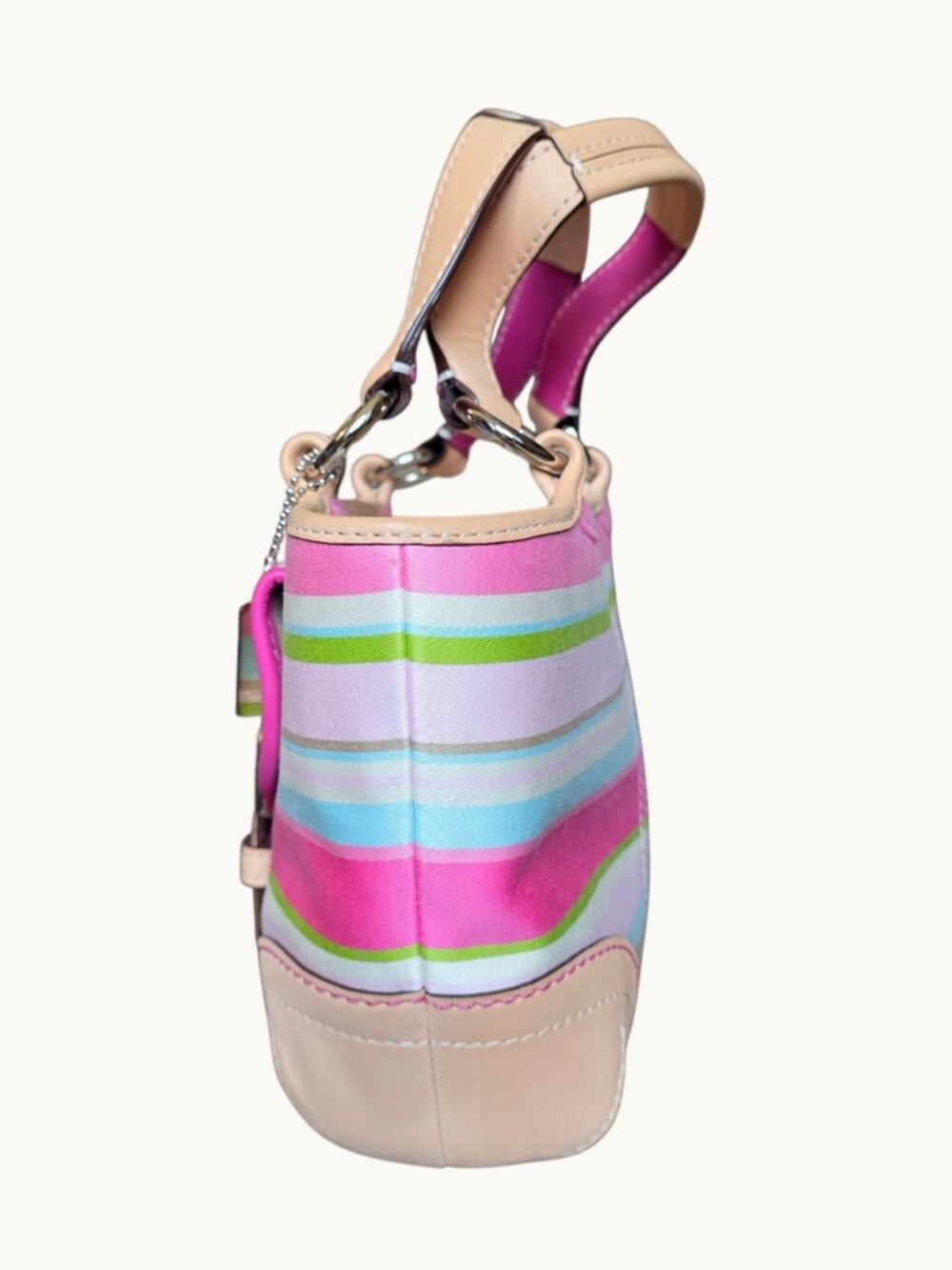 Coach Hampton Soho Stripe Tote 1888 Pink Multi Vachetta Leather Satchel Bag - Picture 15 of 16